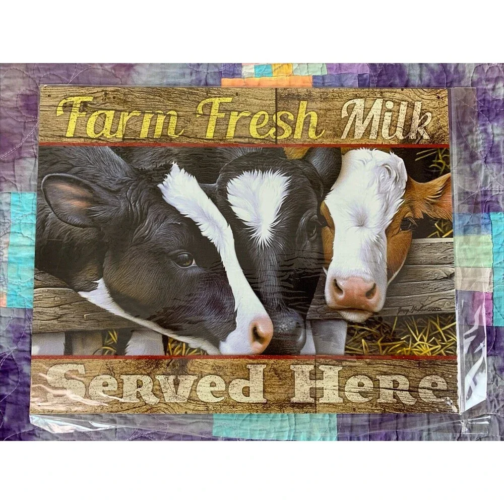 Farm Fresh Milk Served Here 16x12.5 Tin Sign Crunchy Raw Milk Natural Clean